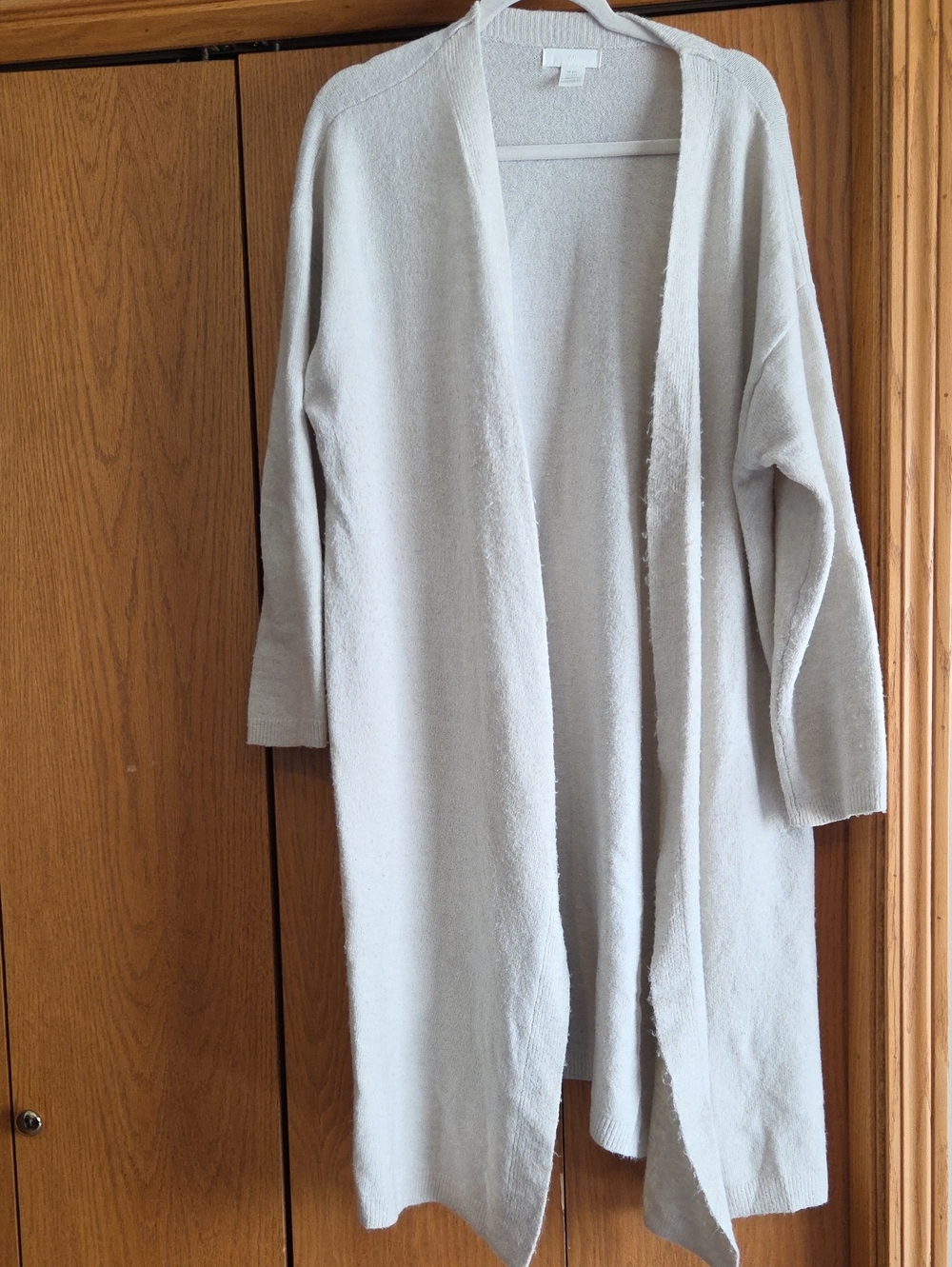 Light Cream Open-Front Longline Women's Sweater Cardigan